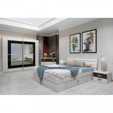 Set Mobila Dormitor Vanity Cu Dulap, Comoda, 2 Noptiere Si Pat 160 X 200 Cm,-01