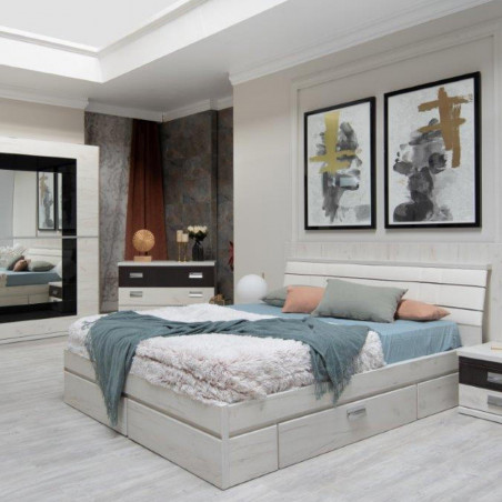 Set Mobila Dormitor Vanity Cu Dulap, Comoda, 2 Noptiere Si Pat 160 X 200 Cm,-01
