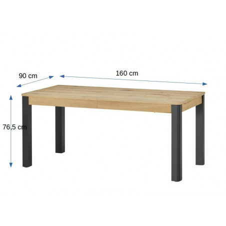 Masa Extensibila Tulsa, Smoked Oak Si Negru, Furnir Din Lemn Masiv, 160/260 X 90 X 76.5 Cm-01