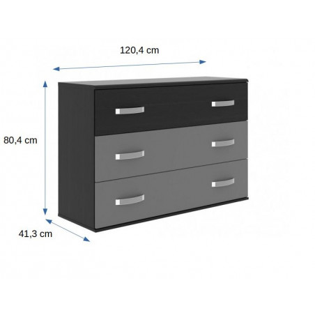 Comoda Cu 3 Sertare Delice, Negru Si Gri, 120 Cm-01