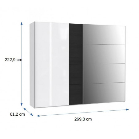 Dulap 2 usi culisante Thelis, 2698 x 2229 x 612 mm., Stejar Negru & Alb super lucios-01