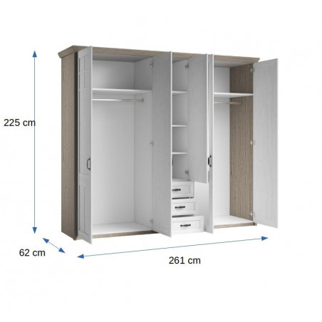 Dulap cu 5 usi Avenue, Stejar si  Anderson Pine, 261 Cm-01