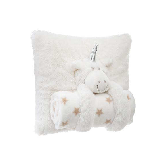 Patura + Jucarie Plus Alb Unicorn