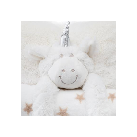 Patura + Jucarie Plus Alb Unicorn