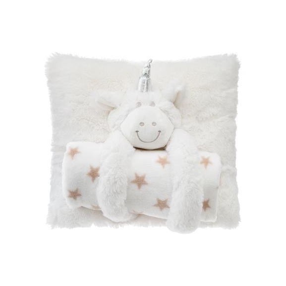 Patura + Jucarie Plus Alb Unicorn