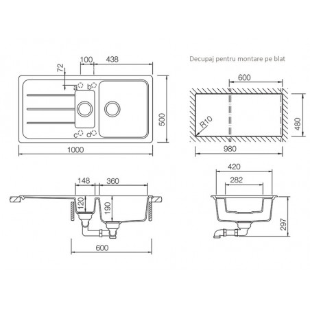 Chiuveta bucatarie Schock Formhaus D-150L Cristalite Asphalt, granit, reversibila, montare pe blat 100 x 50 cm-01