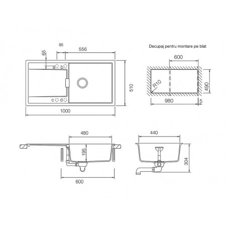 Chiuveta bucatarie Schock Mono D-100L Cristadur Puro, granit, reversibila, montare pe blat 100 x 51 cm-01