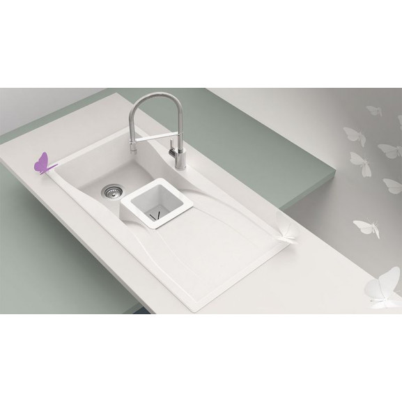 Chiuveta bucatarie schock waterfall d-150 cristadur polaris, granit, reversibila, montare pe blat 100 x 50 cm