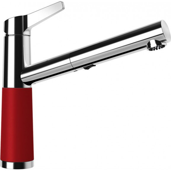 Poze Baterie bucatarie Schock SC-510 Cristadur Rouge cu dus extractibil, 2 tipuri de jet, aspect granit, cartus ceramic, rosu