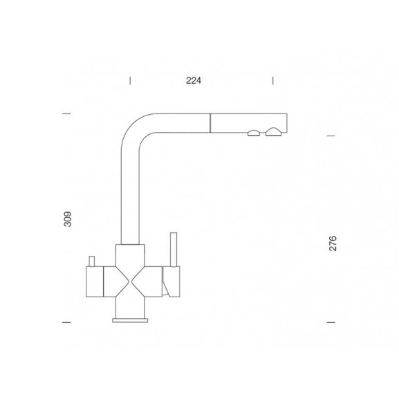 Poza Baterie bucatarie Schock Vitus Inox Periat cu dus extractibil, 3 cai, cartus ceramic