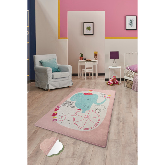 Covor Camera Copii Elephants Bike Pink