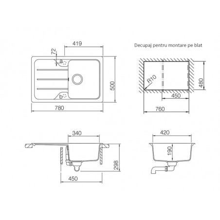 Set chiuveta bucatarie Schock Formhaus D-100S si baterie bucatarie Schock Cosmo Cristalite Alpina cu dus extractibil 78 x 50 cm-01