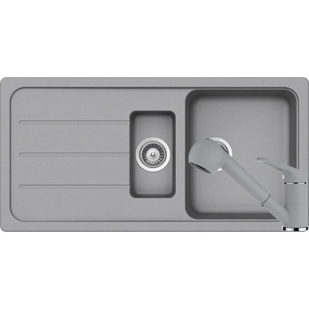 Set chiuveta bucatarie Schock Formhaus D-150L si baterie bucatarie Schock Cosmo Cristalite Croma cu dus extractibil 100 x 50 cm-01