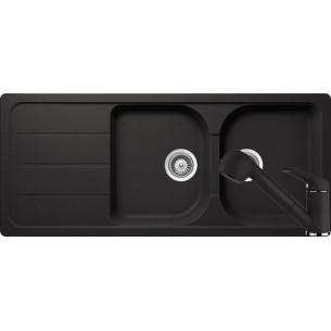 Set chiuveta bucatarie Schock Formhaus D-200 si baterie bucatarie Schock Cosmo Cristalite Nero cu dus extractibil 116 x 50 cm
