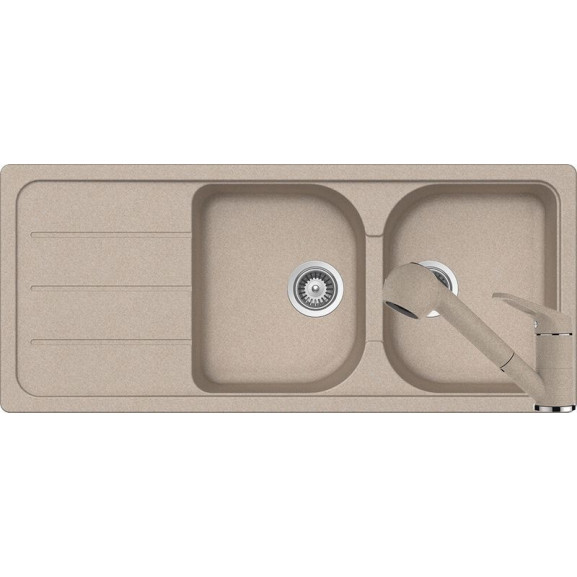 Set chiuveta bucatarie Schock Formhaus D-200 si baterie bucatarie Schock Cosmo Cristalite Sabbia cu dus extractibil 116 x 50 cm 116