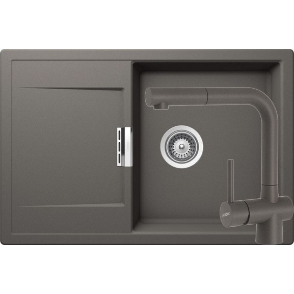 Poze Set chiuveta bucatarie Schock Mono D-100 si baterie bucatarie Schock Laios Cristadur Silverstone cu dus extractibil 76,5 x 51 cm