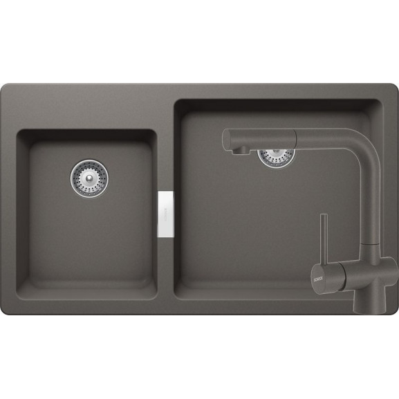 Poze Set chiuveta bucatarie Schock Signus N-175 si baterie bucatarie Schock Laios Cristadur Silverstone cu dus extractibil 86 x 50 cm