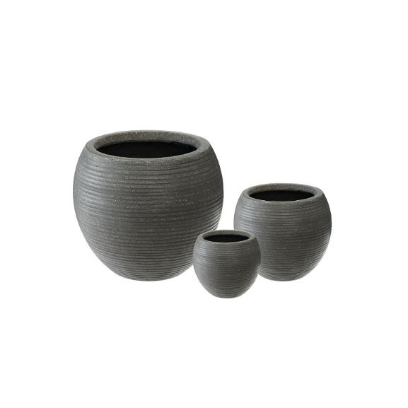 Set 3 Ghivece Ceramice Rotund Gri