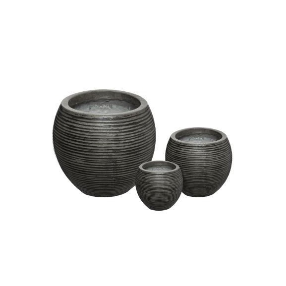 Set 3 Ghivece Ceramice Rotund Gri Inchis