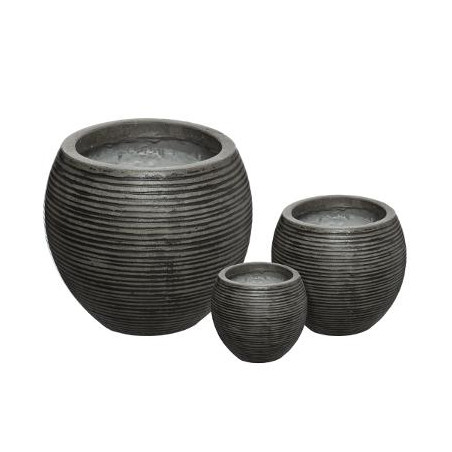 Set 3 Ghivece Ceramice Rotund Gri Inchis-01