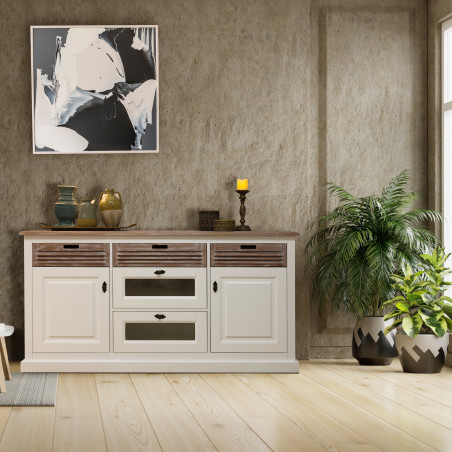 Bufet Cortina, 4Usi + 3Sertare, Alb & Miere, 90 x 42 x 174.5 Cm-01