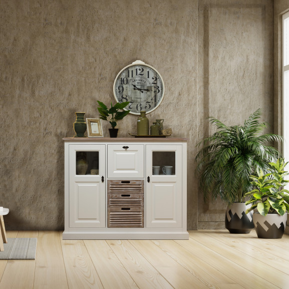 Poze Comoda Cortina, 3 Usi Si 3 Sertare, Alb Si Natur, 142.7 Cm