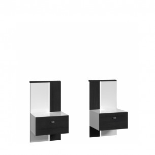 Set 2 Noptiere Thelis, Stejar Negru Si Alb Super Lucios, 49.9 cm