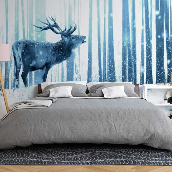 Fototapet Deer in the Snow (Blue)