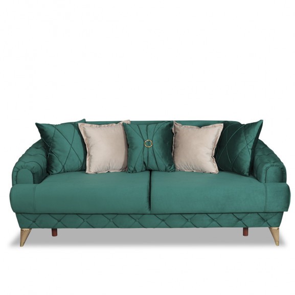 Canapea Extensibila Glamour Cu 3 Locuri, Verde, 220 X 94 X 86 Cm