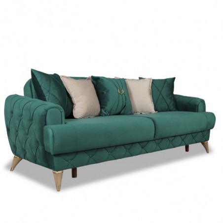 Canapea Extensibila Glamour Cu 3 Locuri, Verde, 220 X 94 X 86 Cm-01