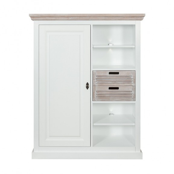 Biblioteca living cortina, alb & miere, 3200 x 1750 x 450 mm.