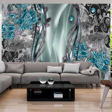 Fototapet autoadeziv Floral Curtain (Turquoise)-01