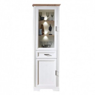 Vitrina cu 2 usi si 1 sertar Jasmine, Pin Alb si Pin Antic, 66 Cm