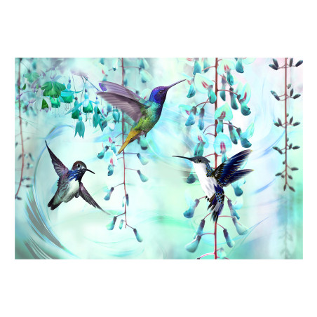 Fototapet autoadeziv Flying Hummingbirds (Green)-01