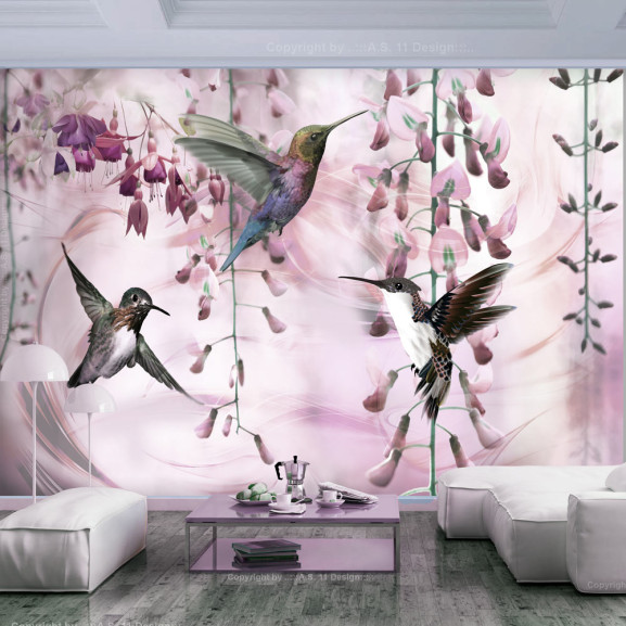 Fototapet autoadeziv Flying Hummingbirds (Pink)