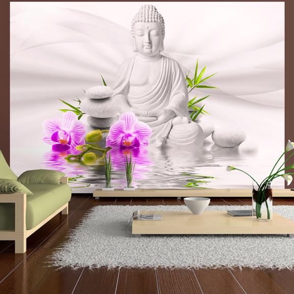 Fototapet autoadeziv Buddha and pink orchids