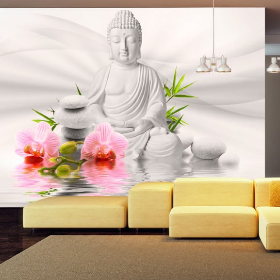 Fototapet autoadeziv Buddha and two orchids