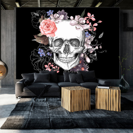 Fototapet autoadeziv Skull and Flowers-01