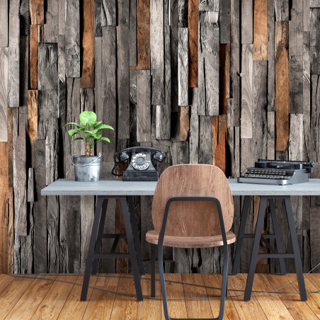 Fototapet autoadeziv Wooden Curtain (Grey and Brown)-01