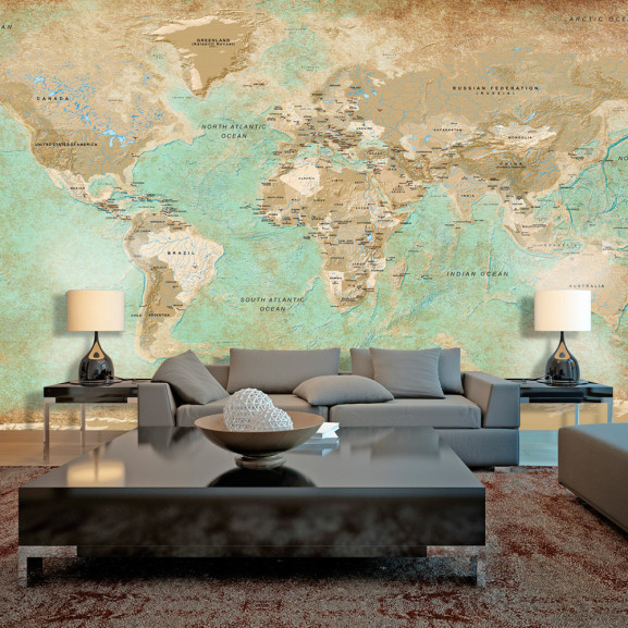 Poze Fototapet autoadeziv Turquoise World Map II
