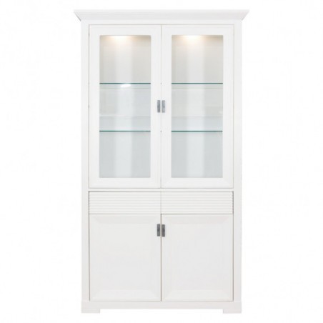 Vitrina Cu 4 Usi Si 2 Sertare Verona Bianco Alb, 112 Cm-01