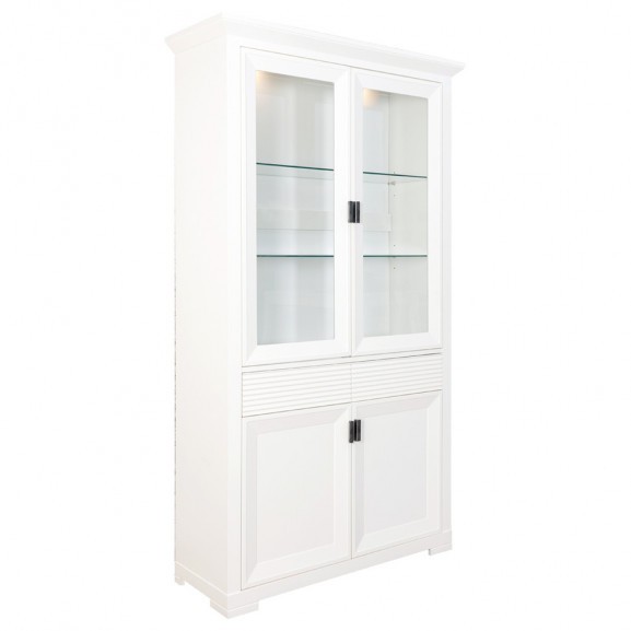 Vitrina Cu 4 Usi Si 2 Sertare Verona Bianco Alb, 112 Cm