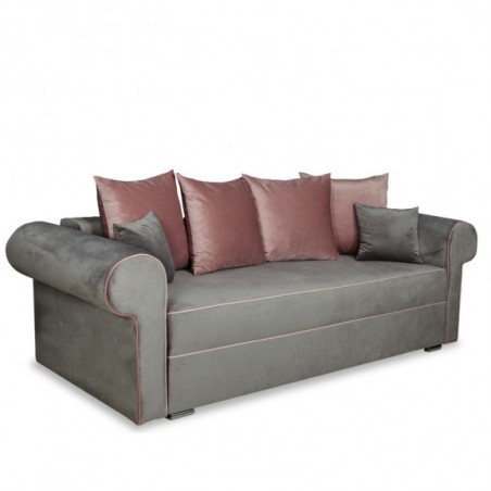 Canapea Extensibila Cu Lada De Depozitare Sofia, Gri Si Roz, 250 X 105 X 75 Cm-01