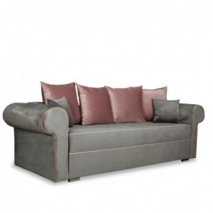 Canapea Extensibila Cu Lada De Depozitare Sofia, Gri Si Roz, 250 X 105 X 75 Cm