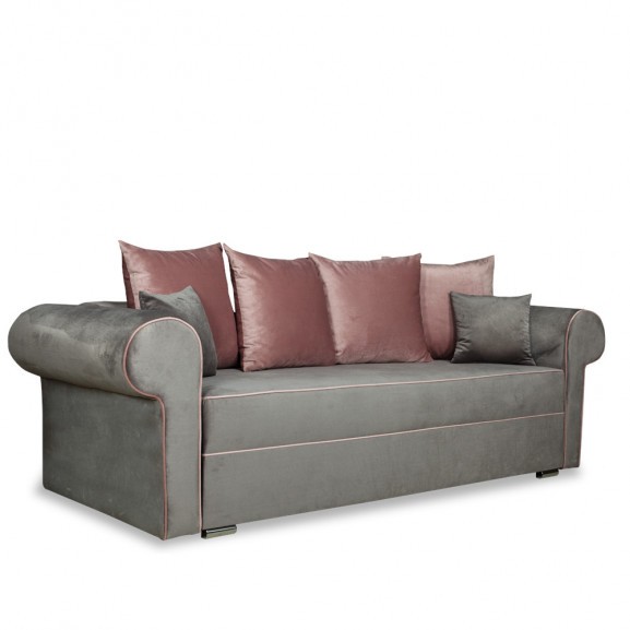 Canapea Extensibila Cu Lada De Depozitare Sofia, Gri Si Roz, 250 X 105 X 75 Cm 105 imagine model 2022