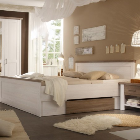 Set Dormitor Leon, Pin Alb Si Truffle, Pat Cu Dimensiunea Saltelei 180 x 200 Cm-01