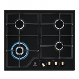 Plita incorporabila Electrolux KGS6436RK, Gaz, 4 arzatoare gaz, Arzator Wok, Aprindere electrica integrata, Rustic Negru, 60 cm