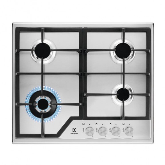 Plita Incorporabila Electrolux EGS6436SX, Gaz, Arzator Wok, Aprindere Electrica integrata, Gratare de fonta, Inox, 60 Cm.