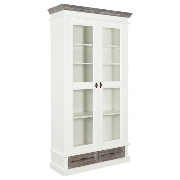 Poze Vitrina Cu 2 Usi Si 2 Sertare Cabana Alb Si Gri, 102.8 Cm