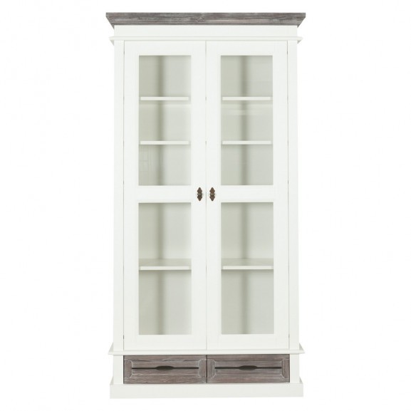 Vitrina 2usi + 2sertare cabana, alb & antracite, 100 x 38 x 200 cm